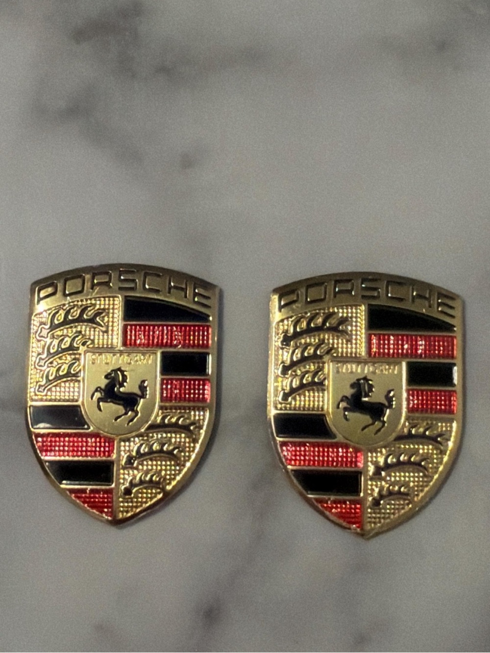 2 Pcs Porsche Aluminum Emblems Stickers size: 1.5” x 1.1”